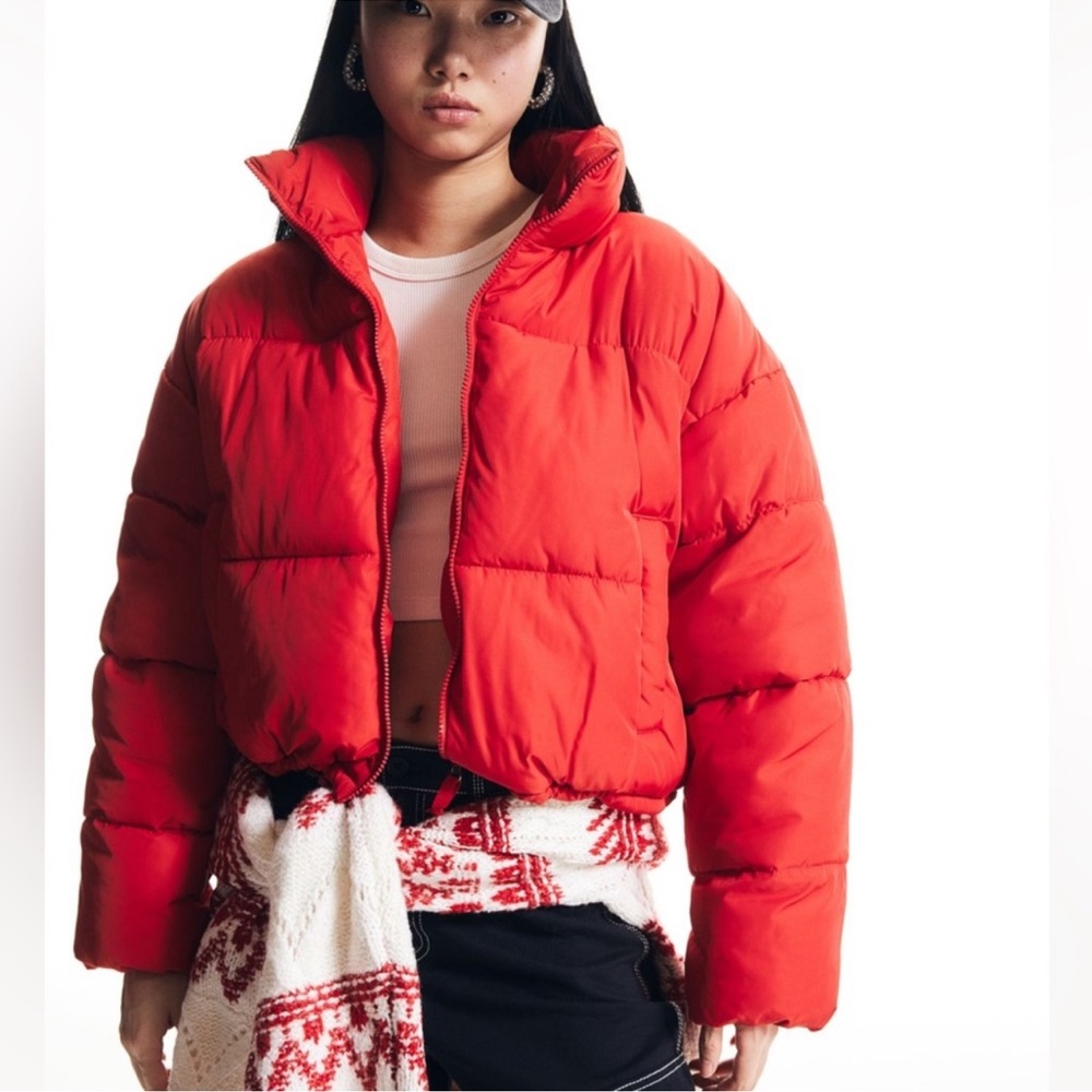H&M Cropped Red Puffer Jacket